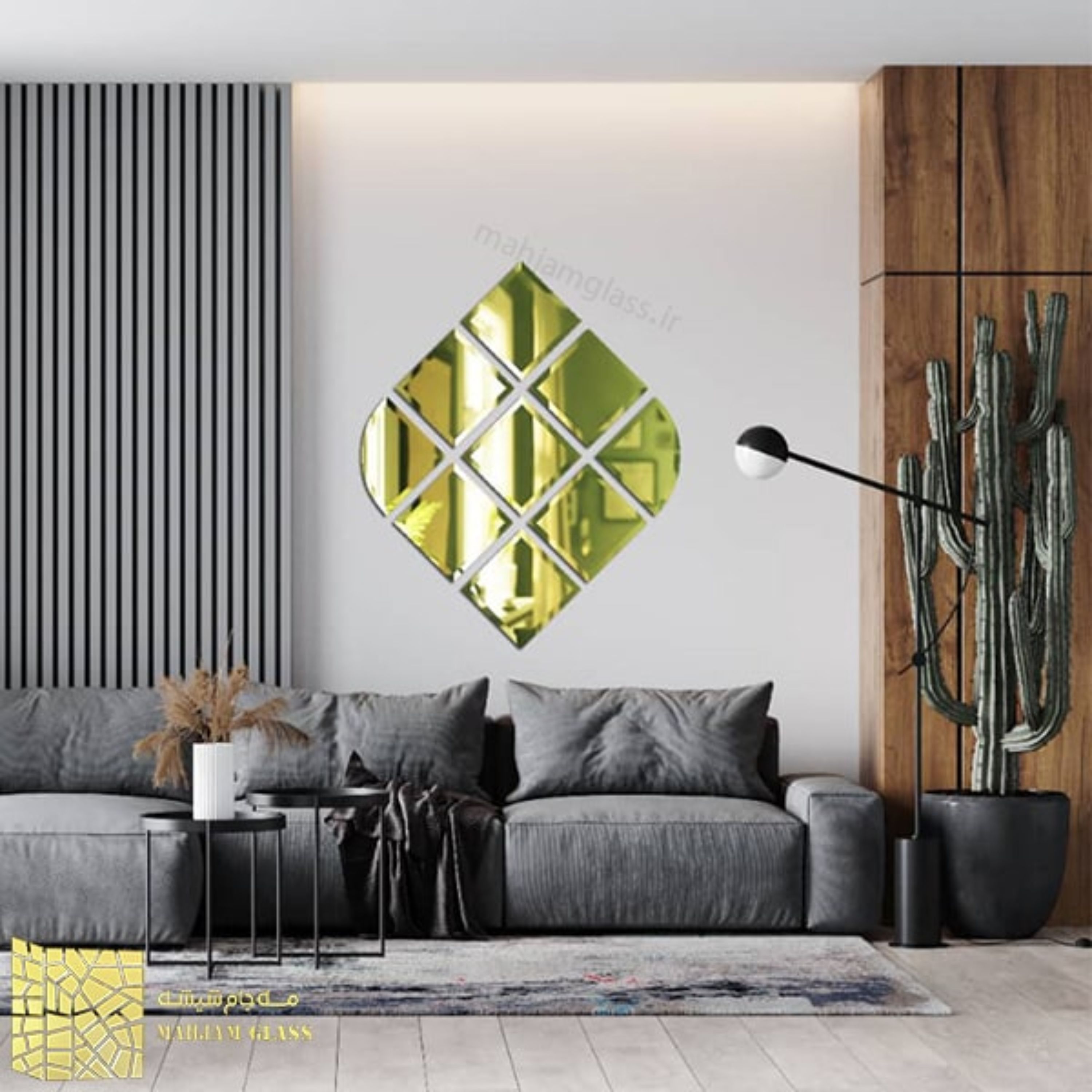 آینه آسان نصب طلایی مدل نگین کد SQ0702