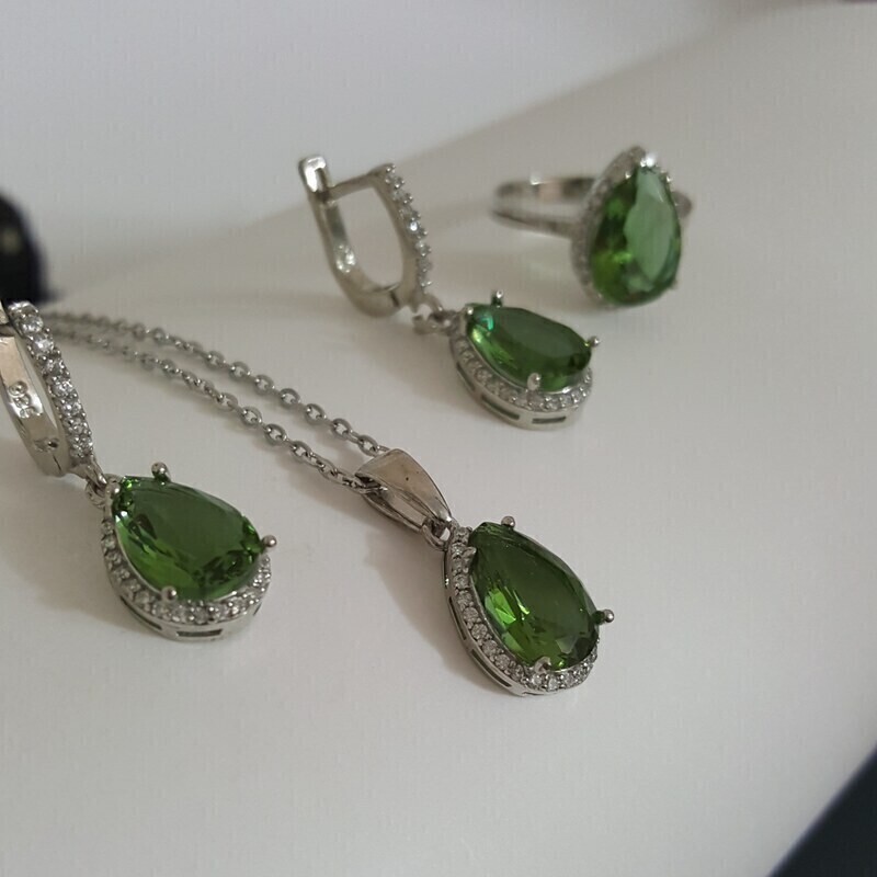 5-نیم ست نقره عیار 925 - باروکش اب رادیوم -با سنگ الکساندریت - کد 1 - W9.5