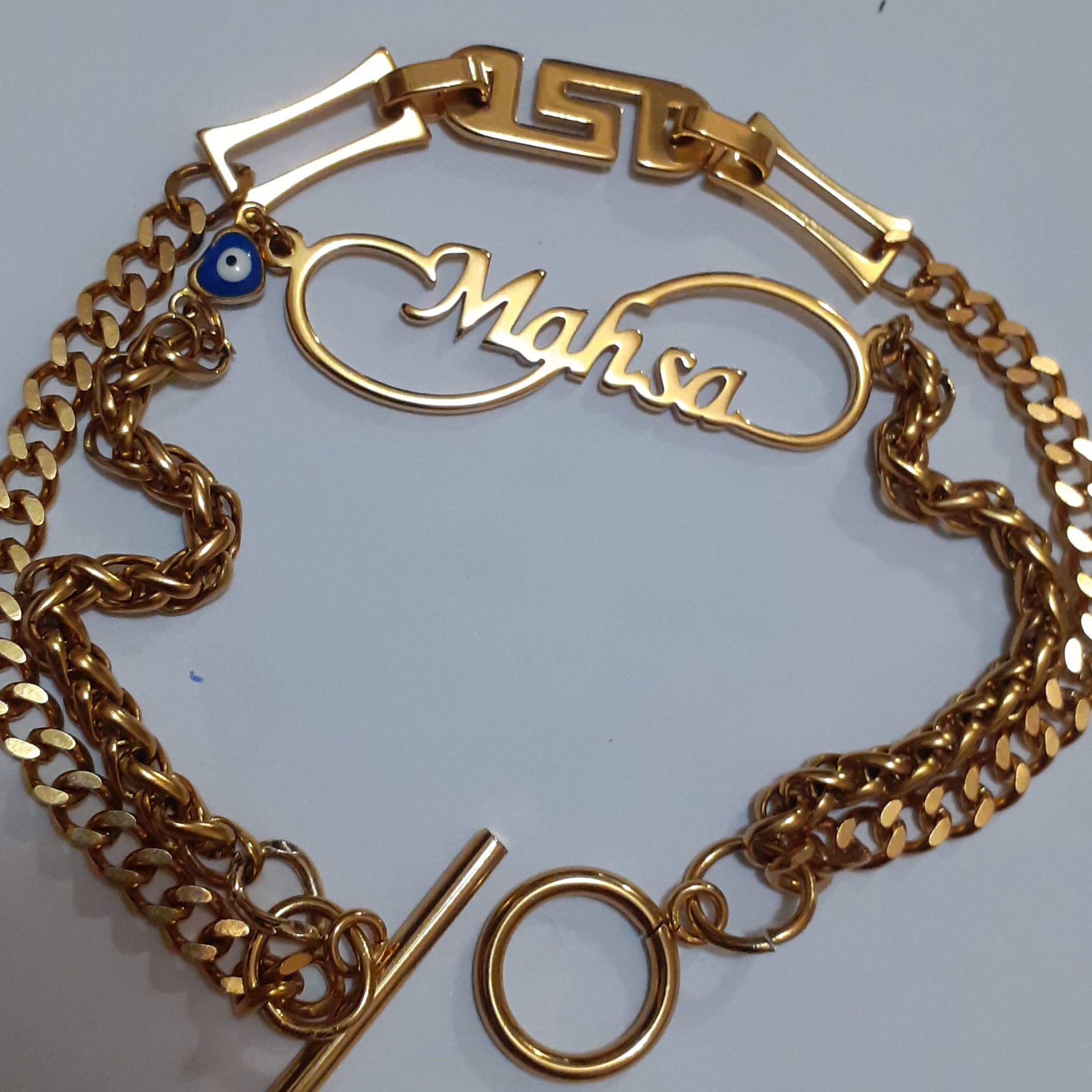 دستبند دوردیفه تمام استیل با پلاک اسم استیل سمانه کد 5212