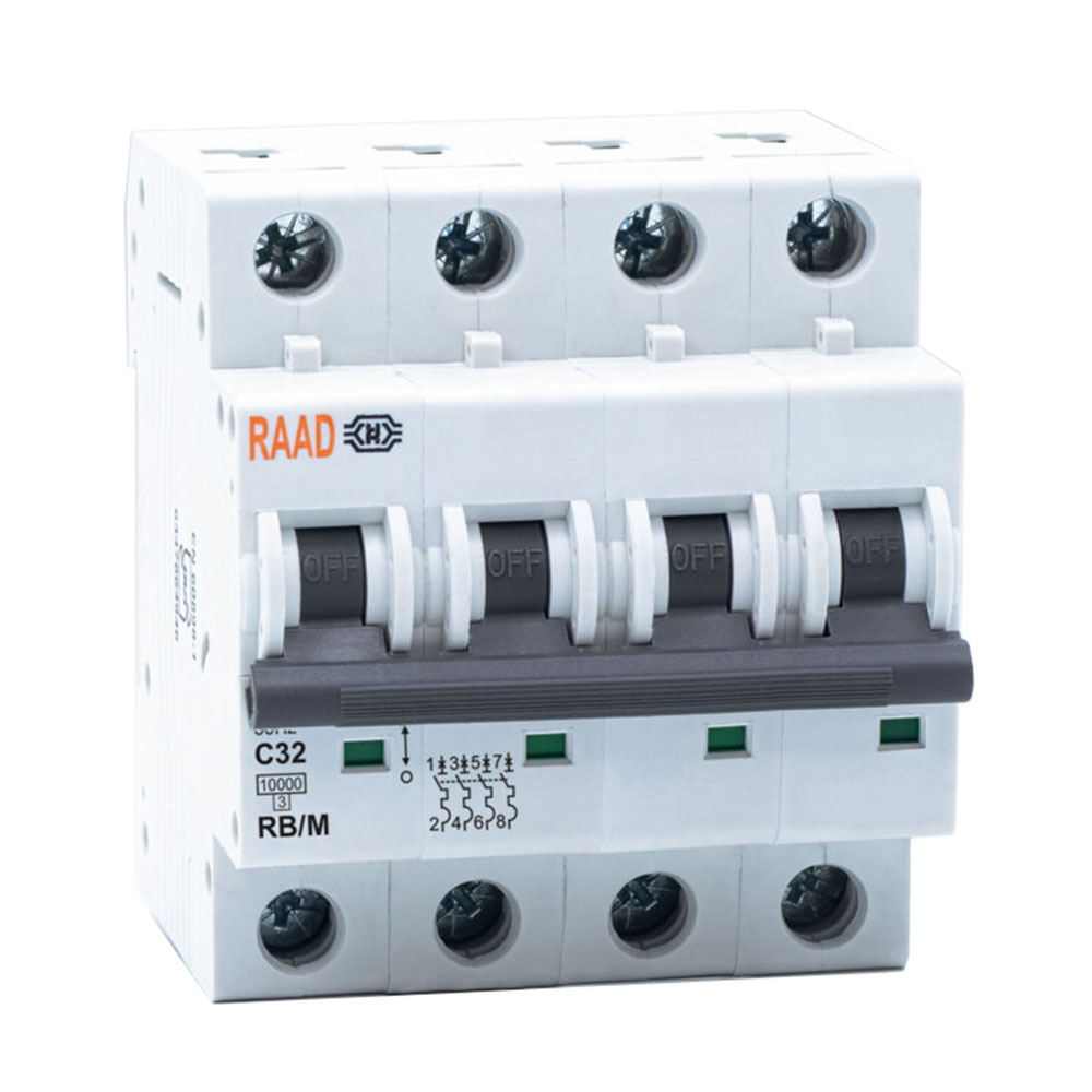 کلید مینیاتوری 3 پل + نول 32 آمپر RB-MN-3P-N-C32-10KA رعد