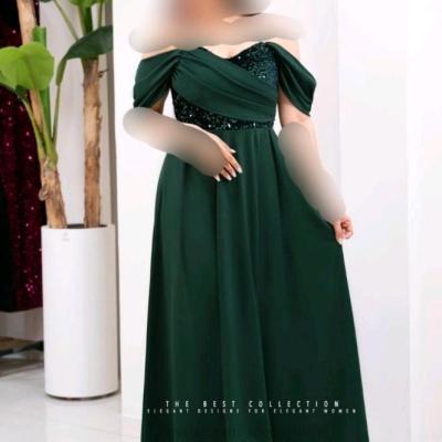 پیراهن شب زنانه ماکسی مجلسی کرپ کش و پولک مخملی مدل مهرا