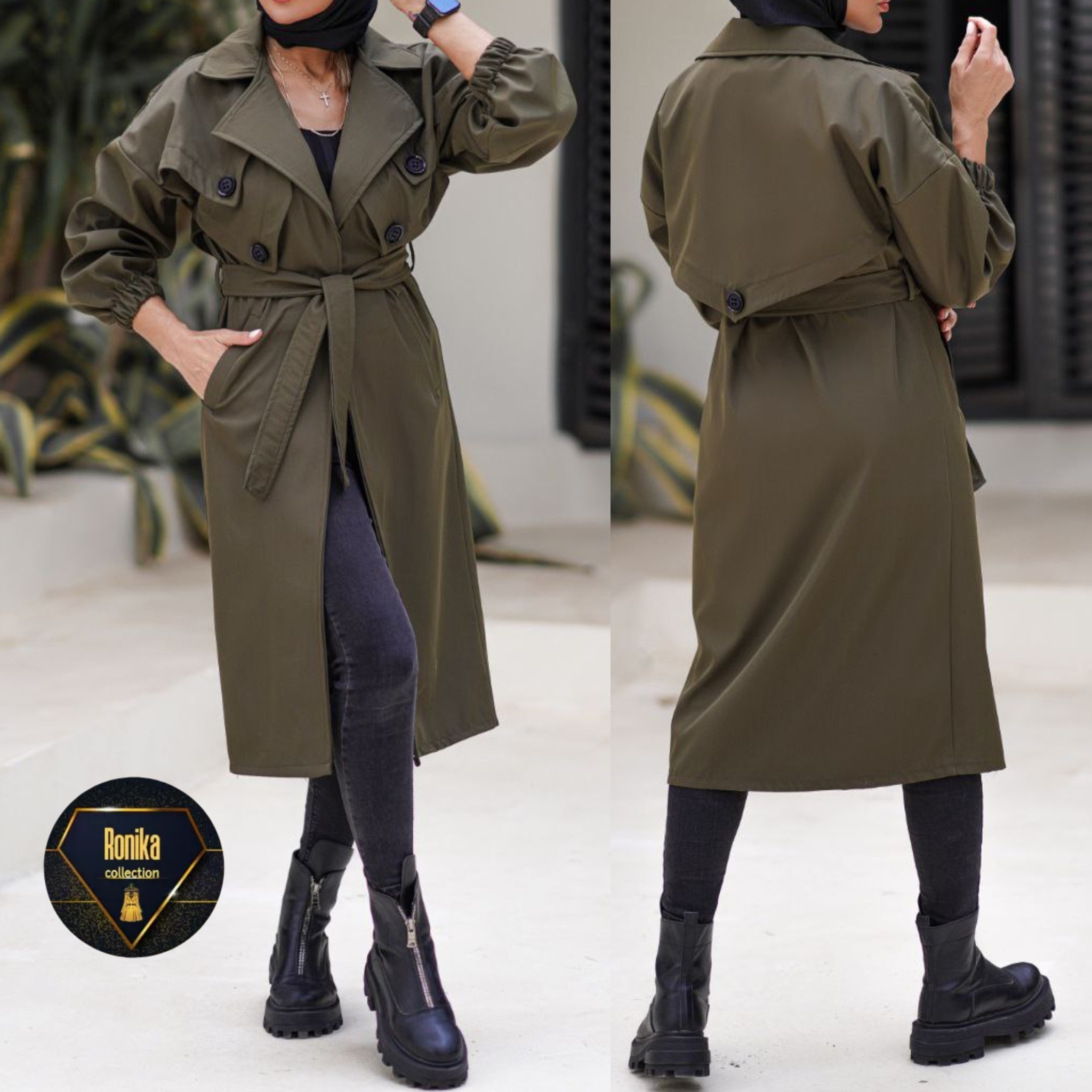 بارونی بلند شیک پارچه سانتانا دوسایزی مناسب سایز 36 الی 46 