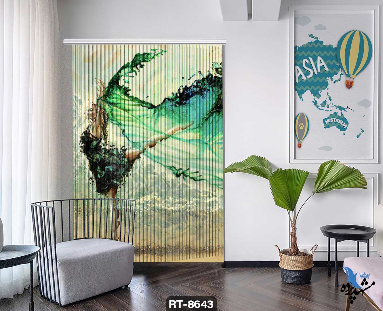 پرده شرشره تصویری طرح فانتزی زن رقصان در آب RT8643
