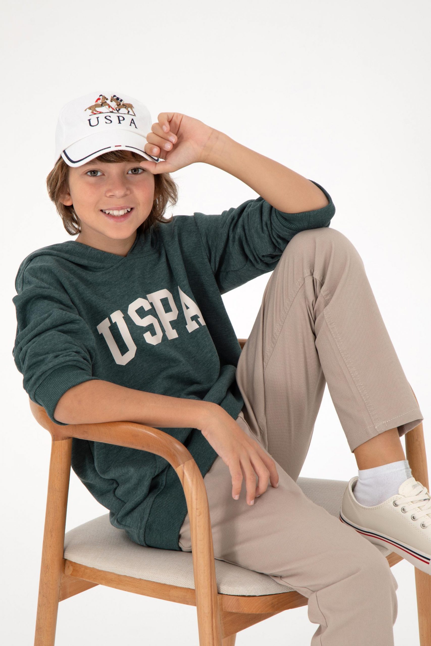 هودی پسرانه سبز تیره یو اس پولو - فروشگاه لباس شهرمون