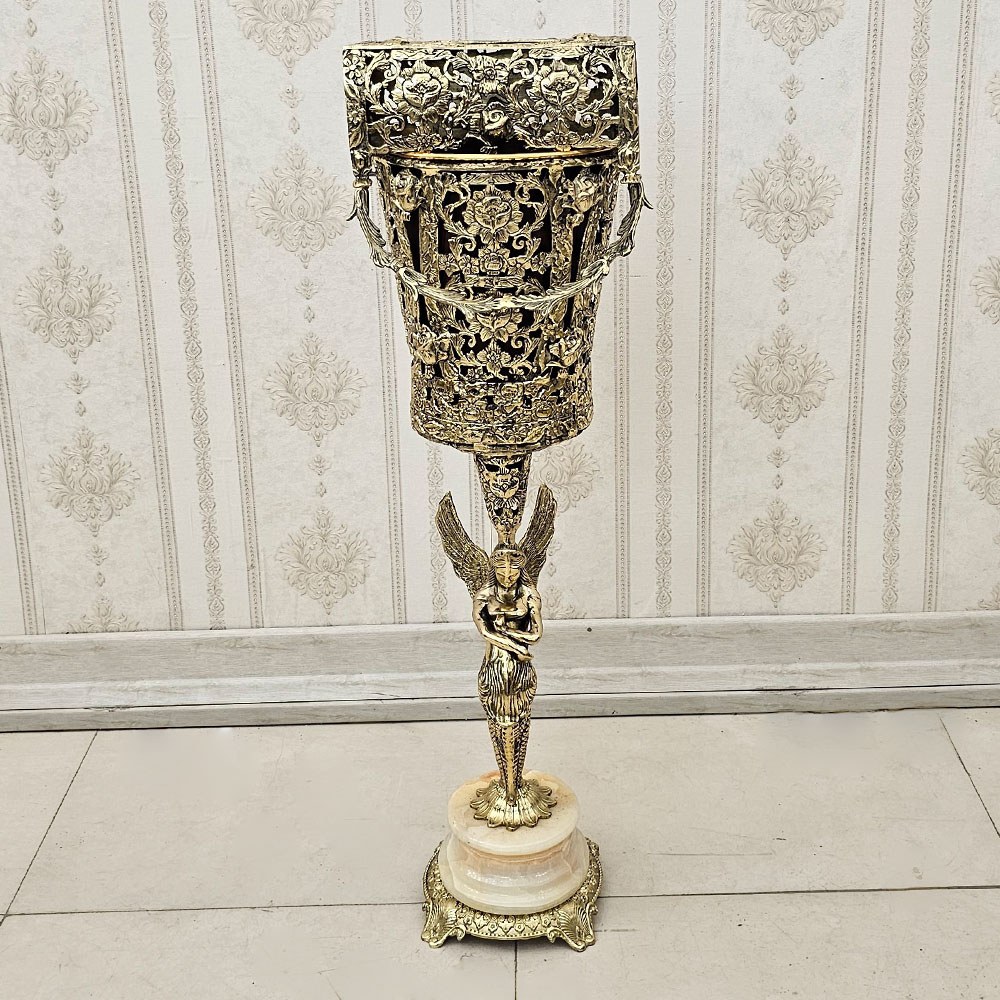 سطل و جا دستمال کاغذی برنزی مدل گل رز فرشته کد 1763s ( سطل و جادستمال برنجی )