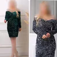 الهام تونیک یا لباس مجلسی کوتاه دخترانه و زنانه لباس شب و شاین پولکی مخمل از سایز 36 تا 50