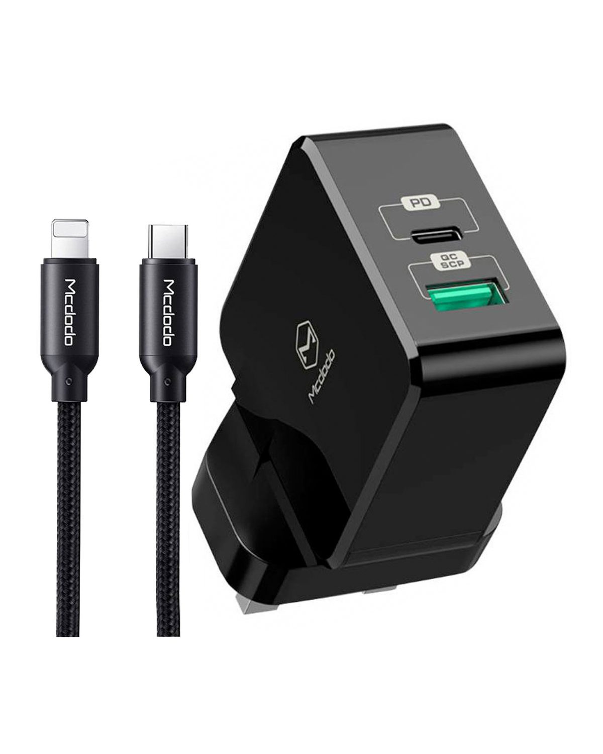 اداپتور به همراه کابل تایپ سی به لایتنینگ 30 واتی مک دودو MCDODO TC-035PQ30 PD QC Travel Charger Set 30W