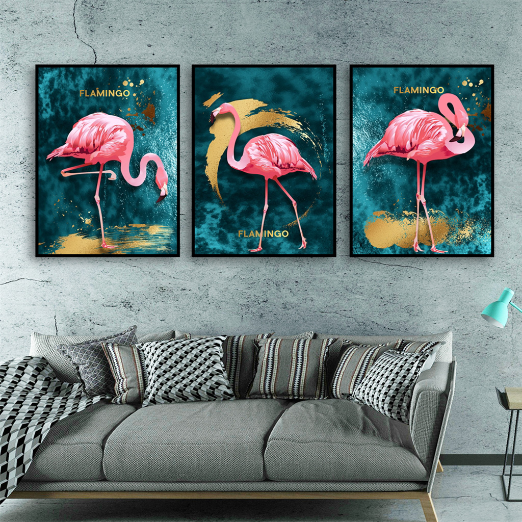 تابلو مدل دکوراتیو طرح فلامینگو مجموعه 3 عددی