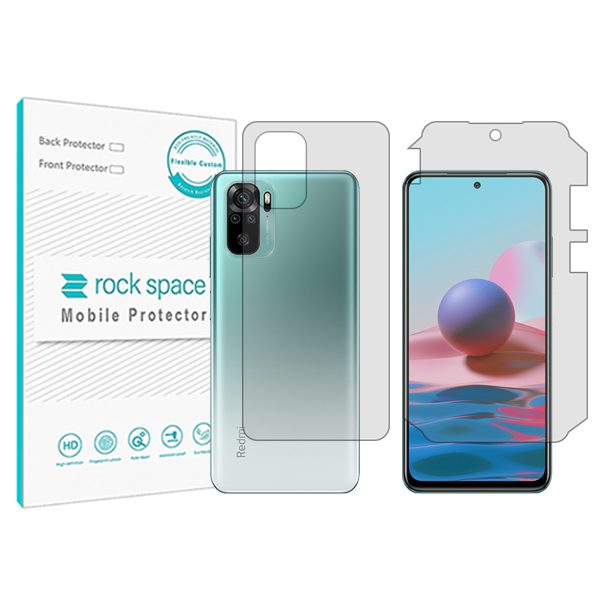 گلس محافظ صفحه نمایش و پشت گوشی شیائومی Redmi Note 10 مدل نانو هیدروژل شفاف برند راک اسپیس کد MS