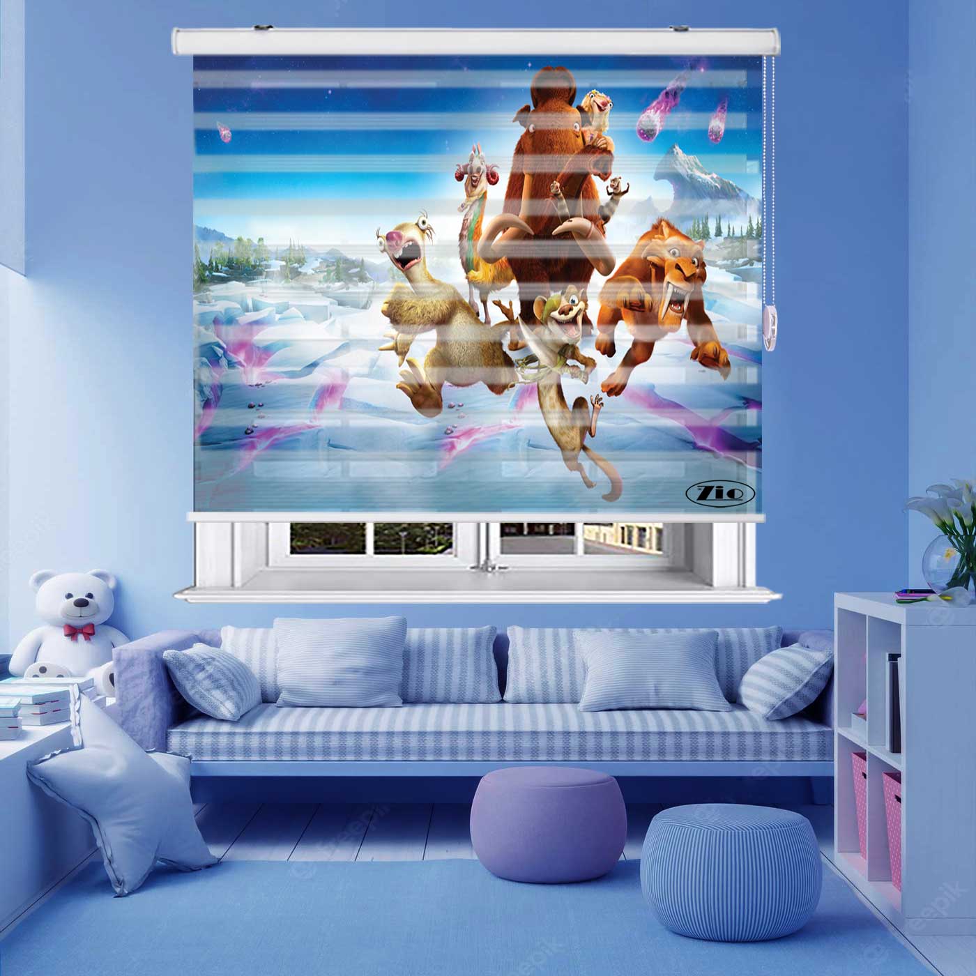 پرده زبرا زیو طرح عصر یخبندان K3128 سایز 300x200 سانتی متر