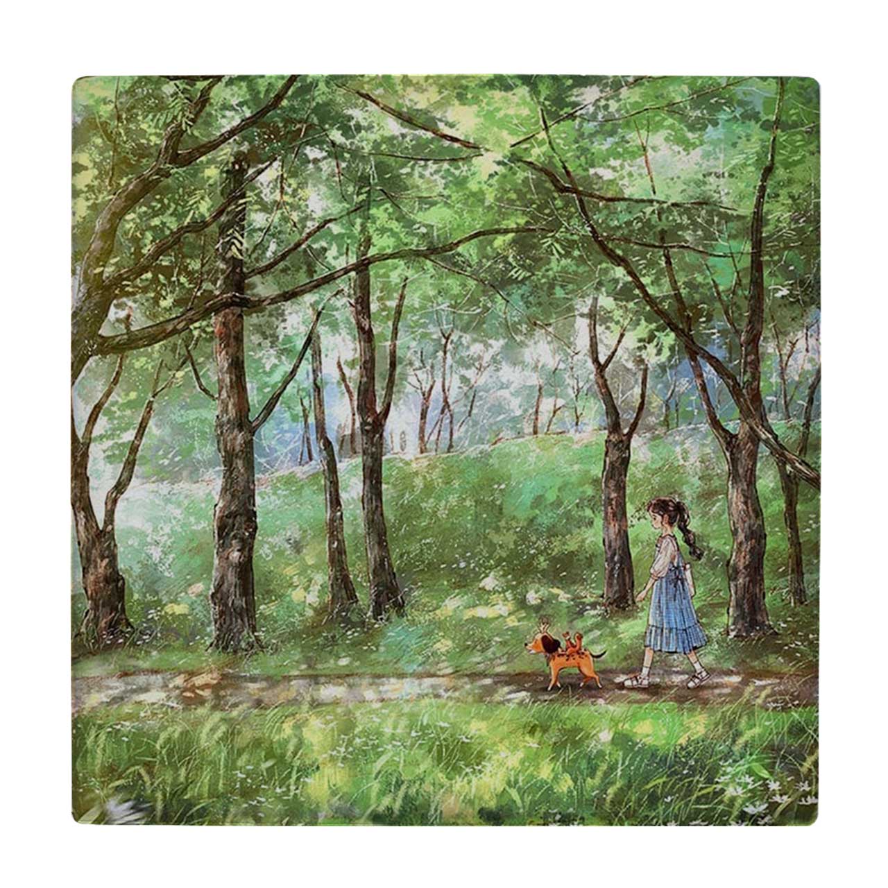 زیر لیوانی  مدل دختر و سگ فانتزی در جنگل کد    6421709_5968