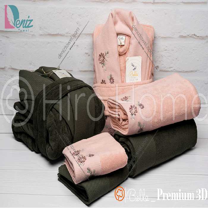 حوله ست دو نفره بلو گل برجسته رنگ گلبهی تیره یشمی تیره