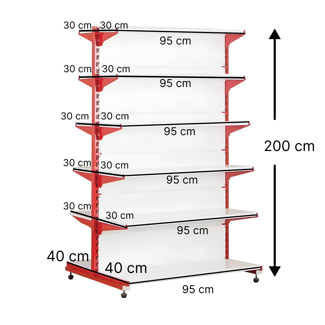 قفسه سوپری دو طرفه 6 طبقه 95x30 ارتفاع 200 - قفسه‌بندی وکیلی