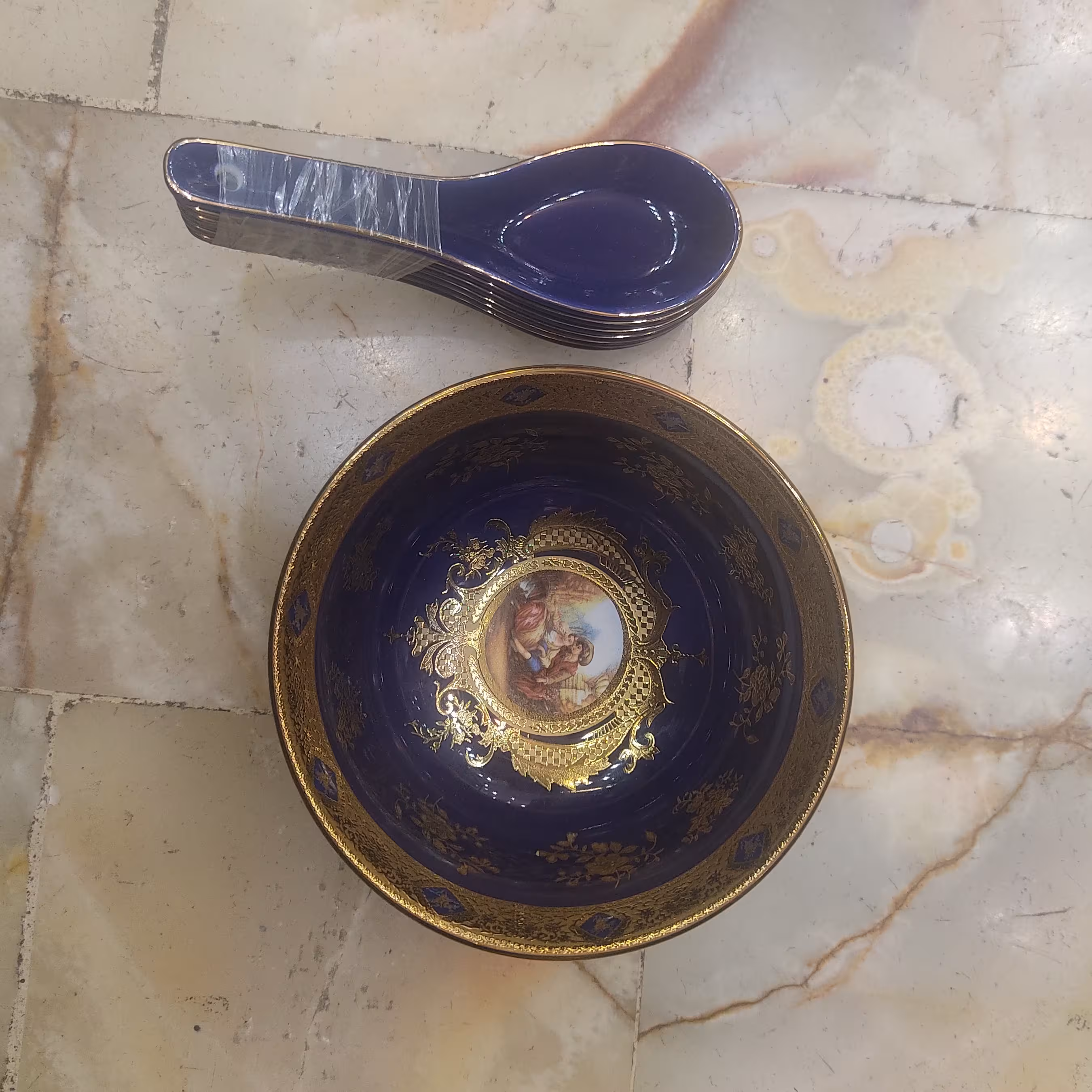 پیاله سرمه ای مجموعه شش عددی به همراه شش عدد قاشق 