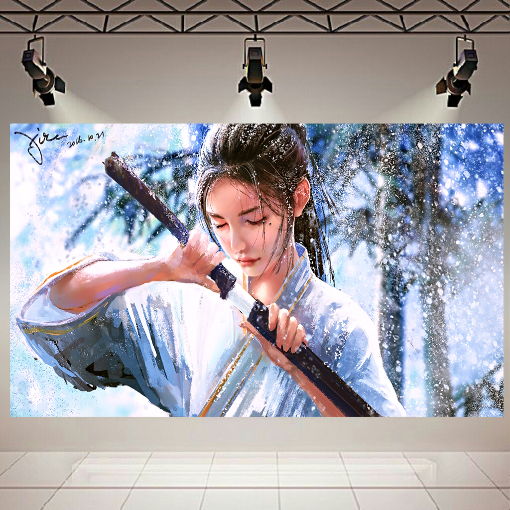 تابلو بوم طرح دختر سامورایی مدل زمستان کد AR1590