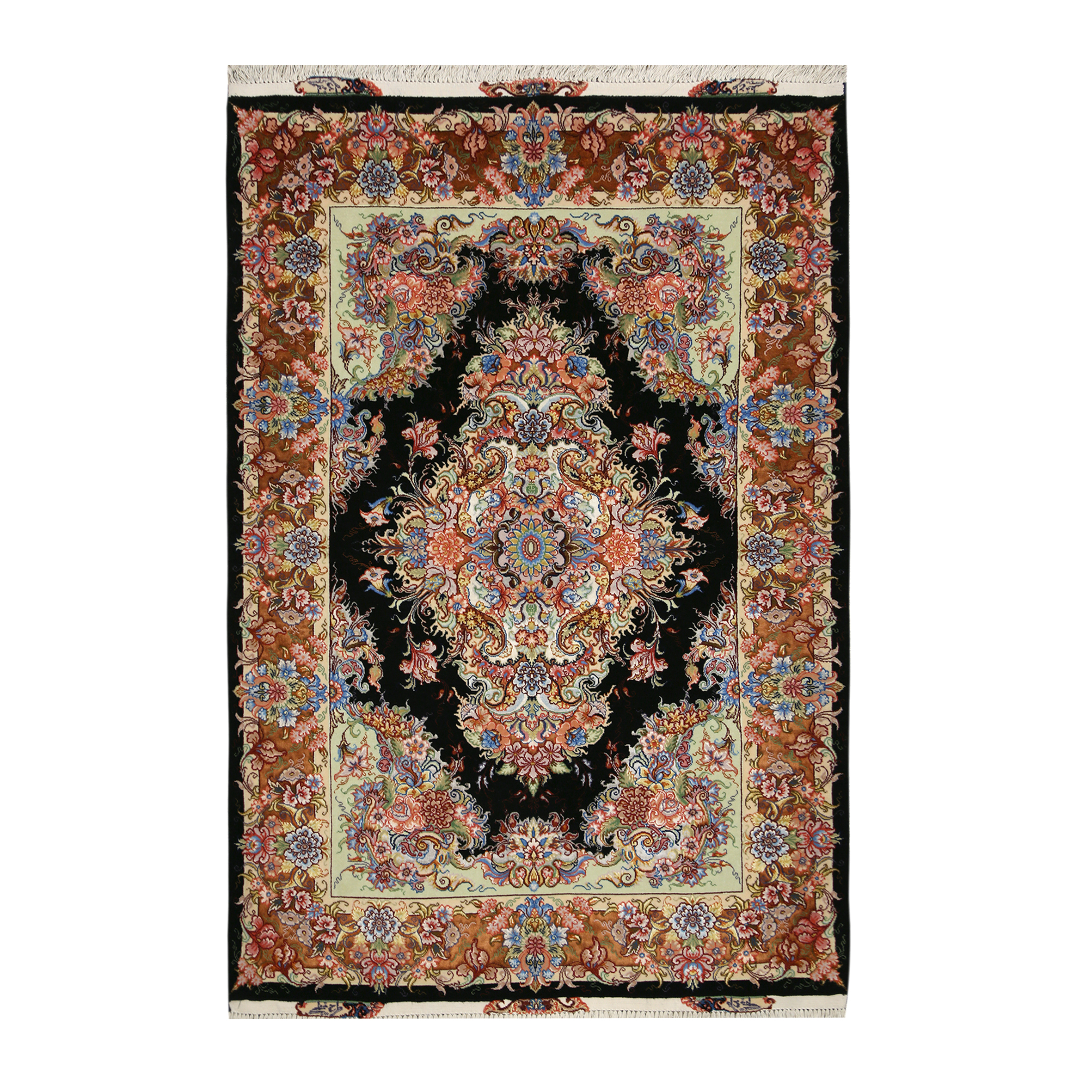 فرش دستباف زرع و نیم طرح نقش خطیبی مدل تبریز چله ابریشم کد 982