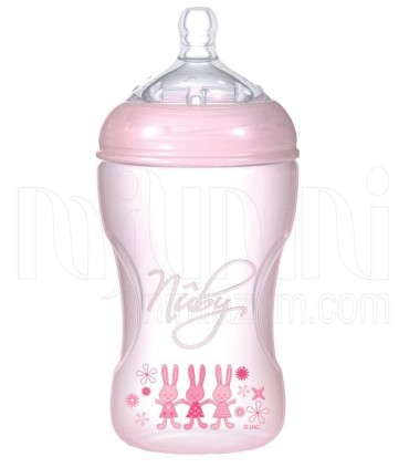 شیشه شیر طلقی 240 میل صورتی نابی Nuby