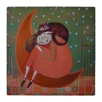 کاشی کارنیلا طرح دختر و ماه و گربه کد wk123