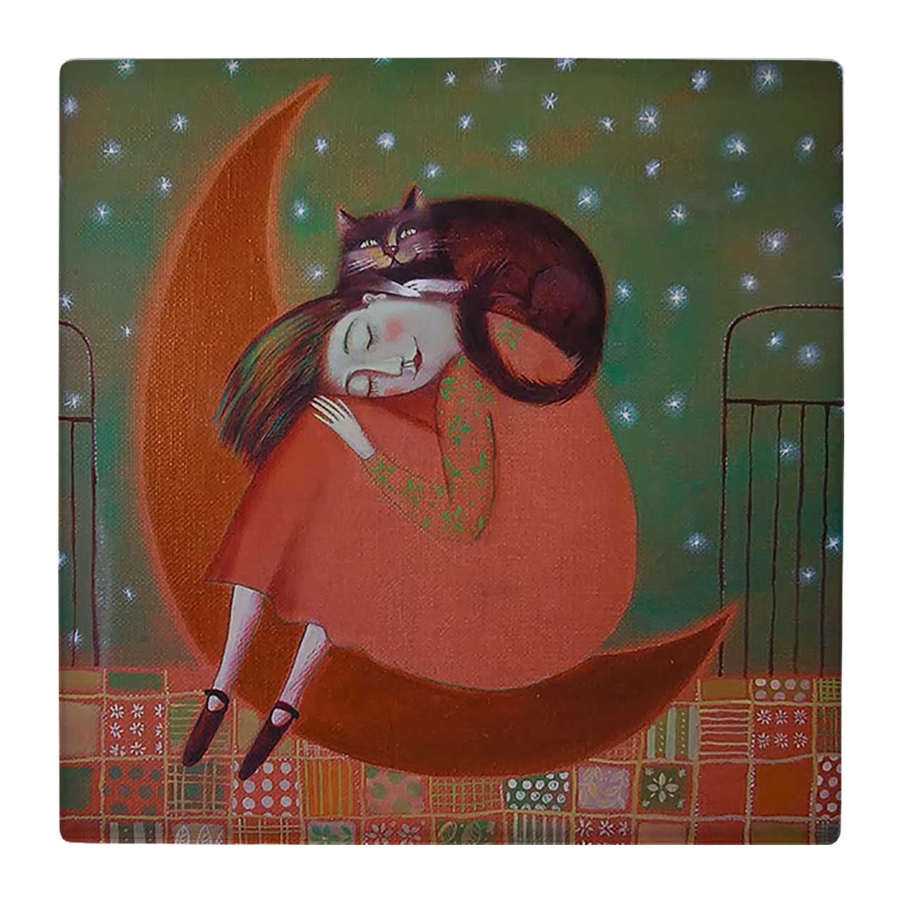 کاشی کارنیلا طرح دختر و ماه و گربه کد wk123