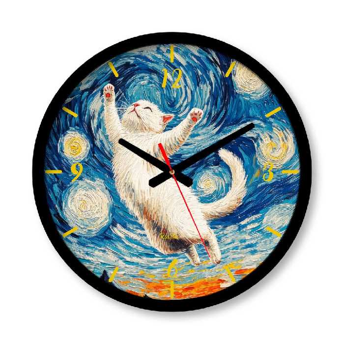 ساعت دیواری بزرگ راویتا طرح طرح فانتزی ون گوک – گربه کد 3571