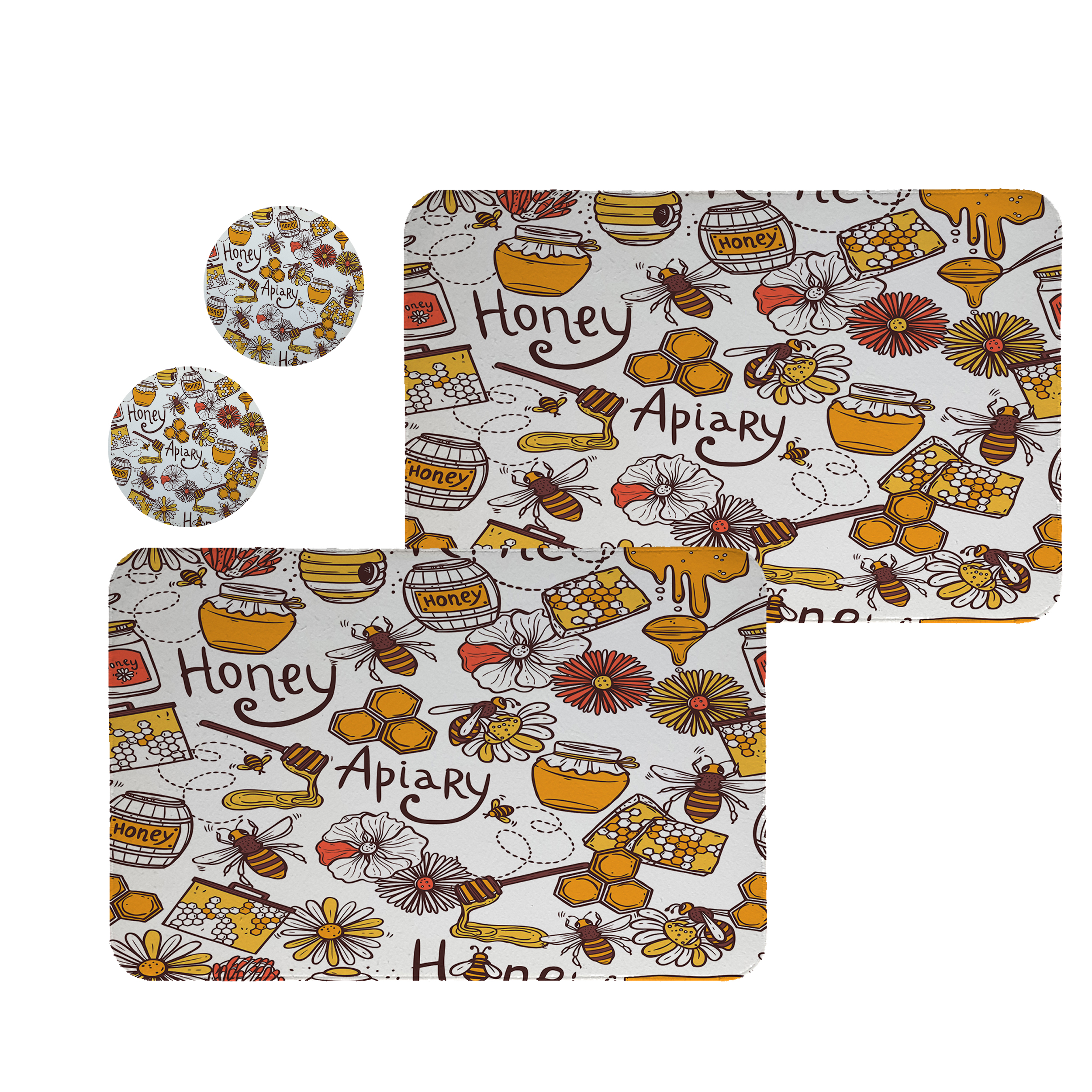 زیربشقابی طرح عسل کد 8531 مجموعه 2عددی همراه زیر لیوانی