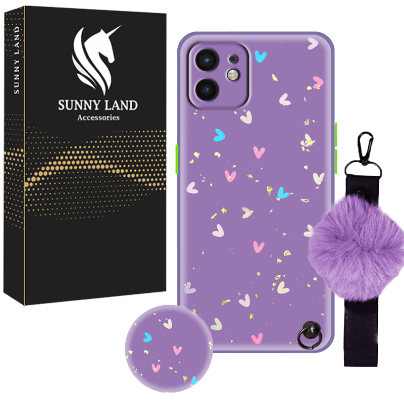 کاور سانی لند مدل پام پام مناسب برای گوشی موبایل اپل iPhone 12 به همراه بند و پایه نگهدارنده