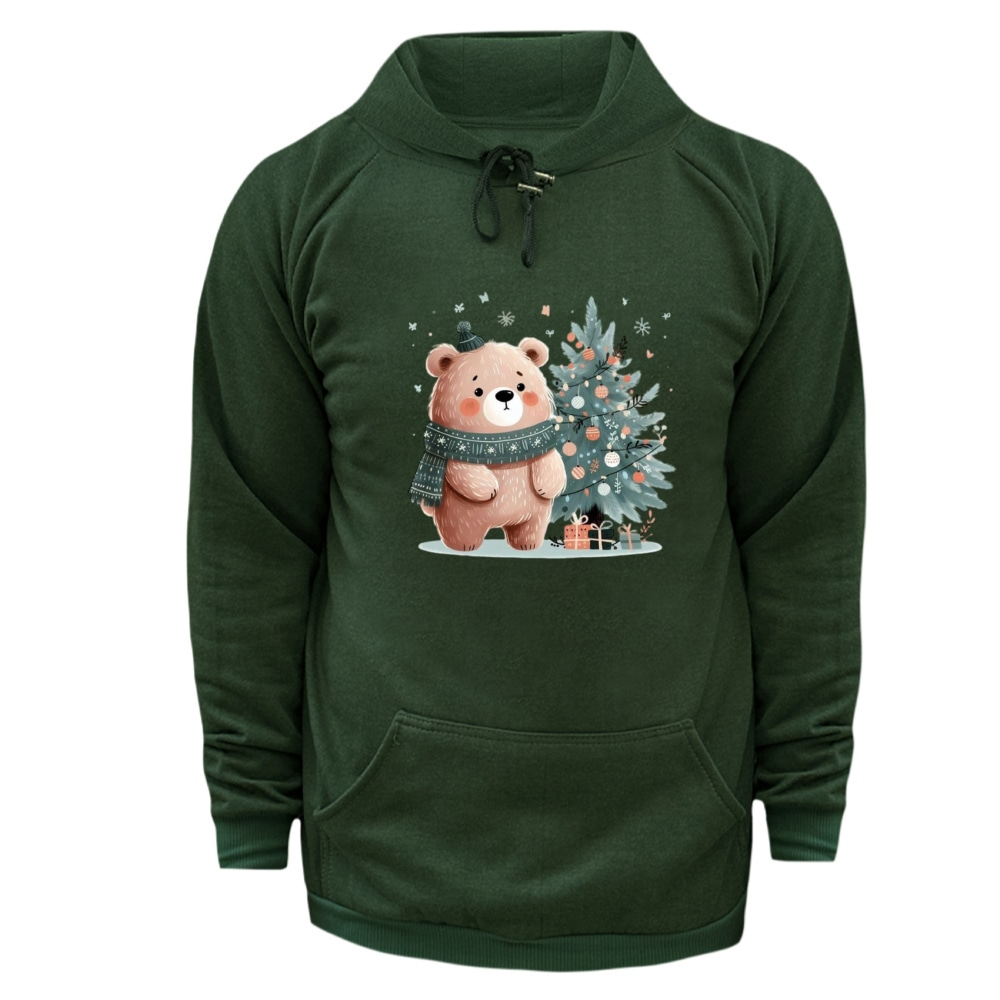 هودی زنانه مدل خرس و درخت رنگ یشمی