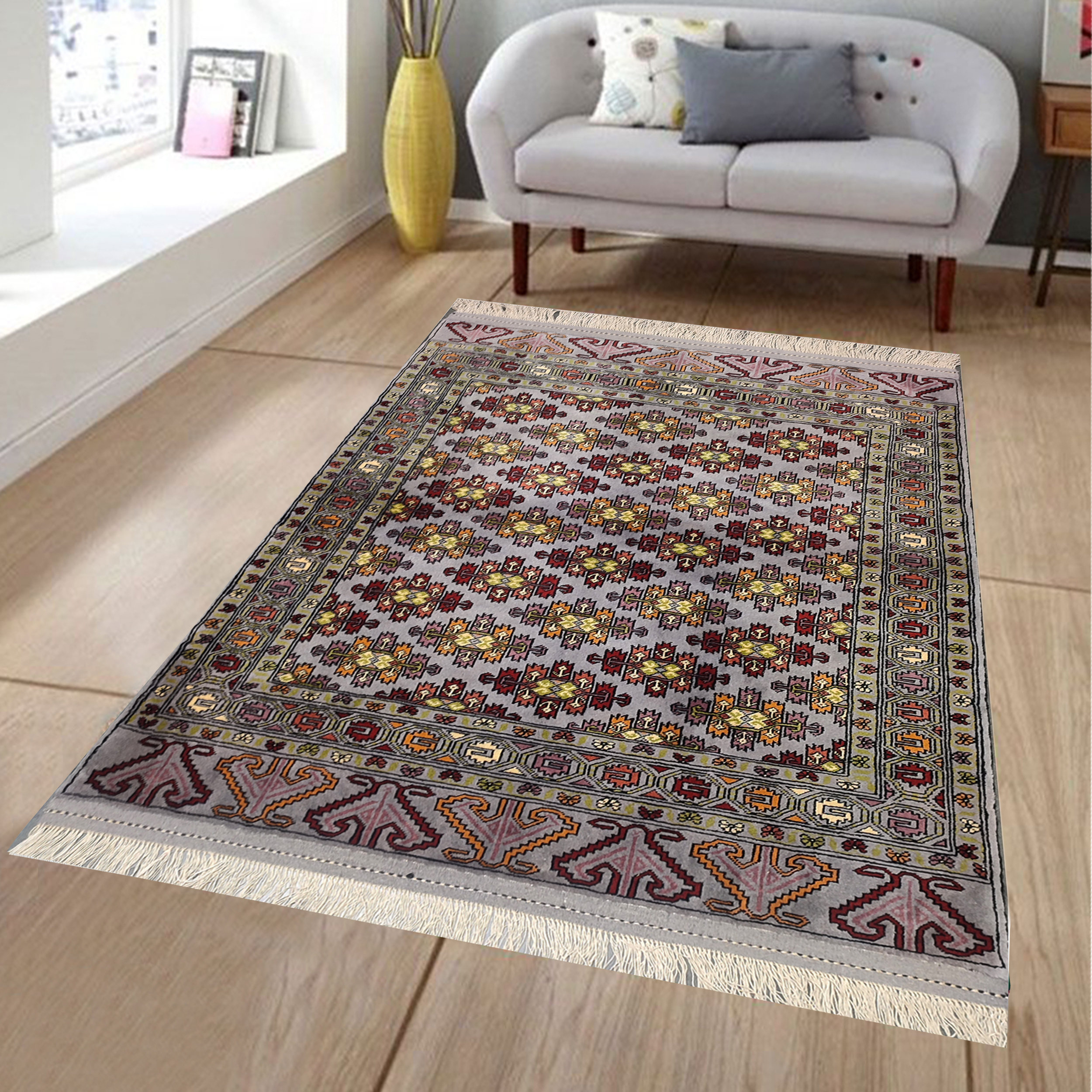 فرش دستبافت دو متری طرح لوزی کد AA471