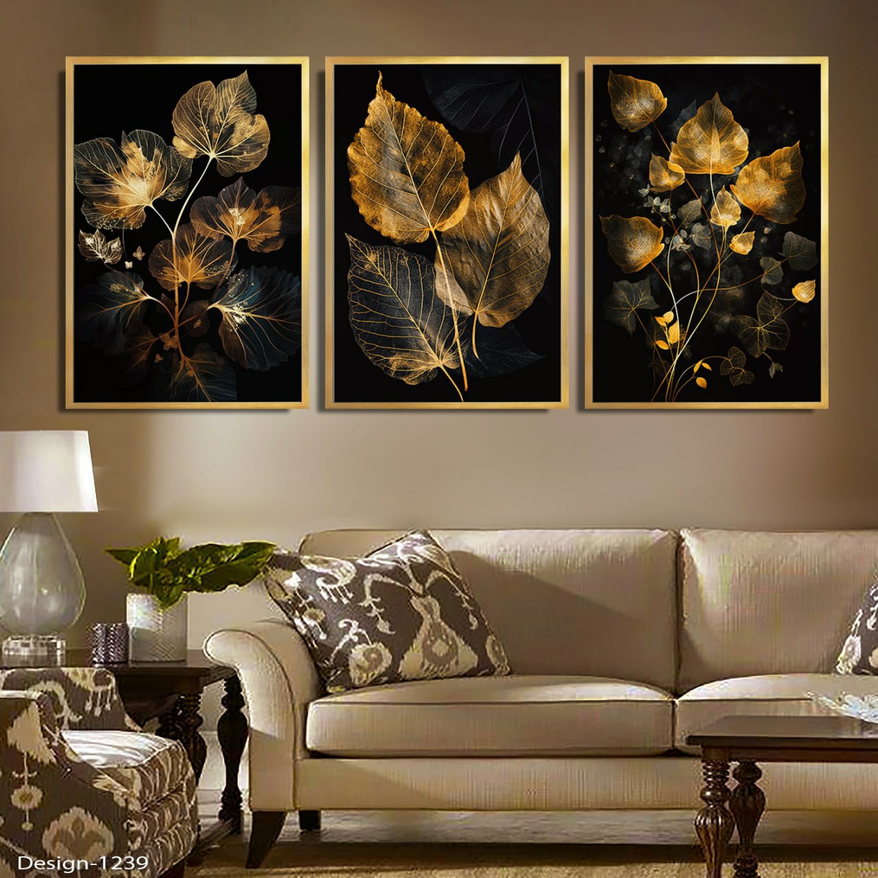 تابلو دکوراتیو (برگ های طلایی 2)3تیکه سایز35در50