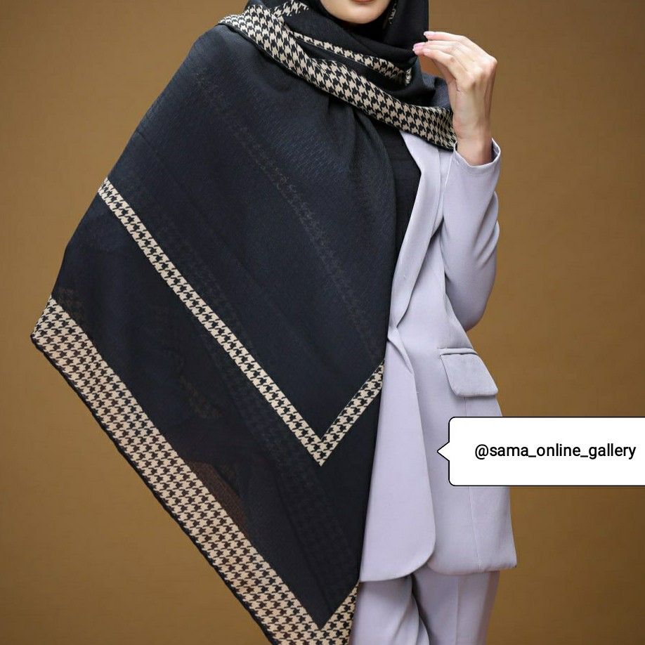 روسری مشکی گارزا ژاکار دحاشیه کرمی کد 67