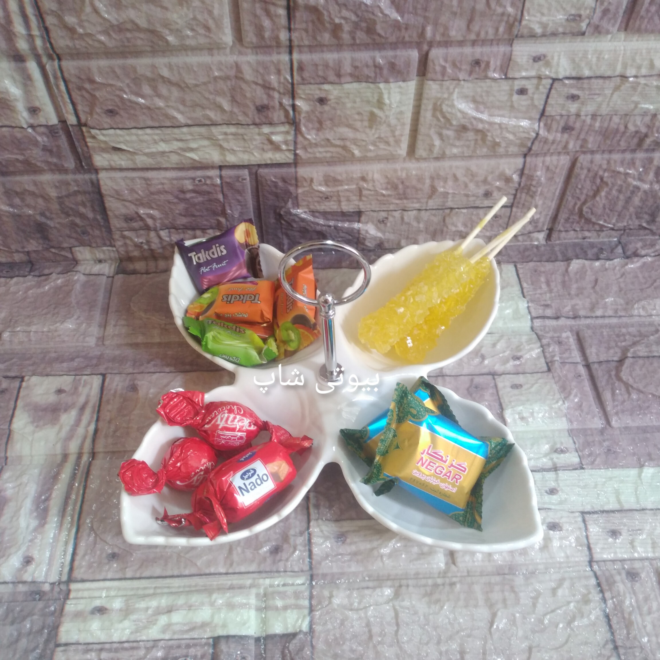 اردو خوری چهارخانه سرامیکی طرح گل برگ - اردور خوری دسته دار سرامیک خارجی