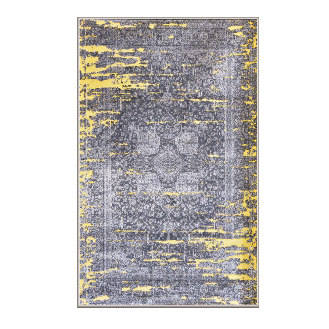 فرش ماشینی طرح پتینه کد2013 زمینه طوسی و زرد