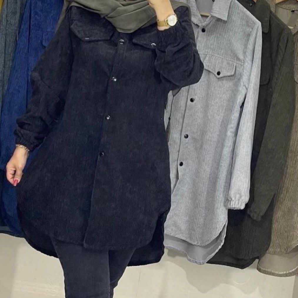 مانتو مخمل کبریتی ریز زنانه پاییزه نسکافه ای مشکی  طوسی نقره ای بادمجونی ارسال رایگان 