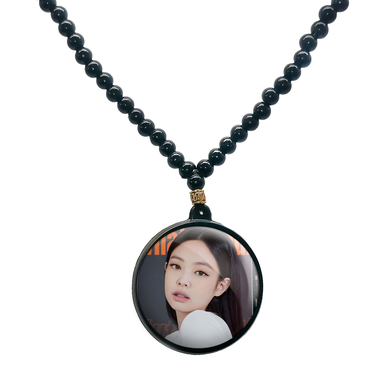 گردنبند پرمانه طرح بلک پینک کد pmd.6768 مدل دو طرفه