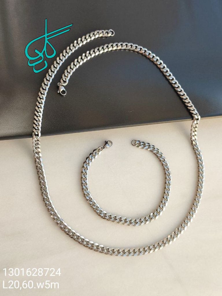 خرید ست گردنبند و دستبند استیل سیلور کد 1815200 - ردگل