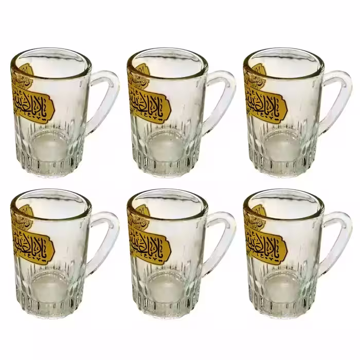102935-استکان شیشه ای دسته دار مدل نیلی قطاری السلام علیک یا اباعبدالله ع-6تایی