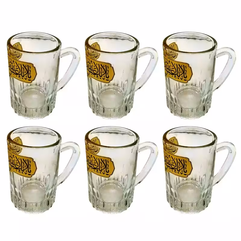 102935-استکان شیشه ای دسته دار مدل نیلی قطاری السلام علیک یا اباعبدالله ع-6تایی