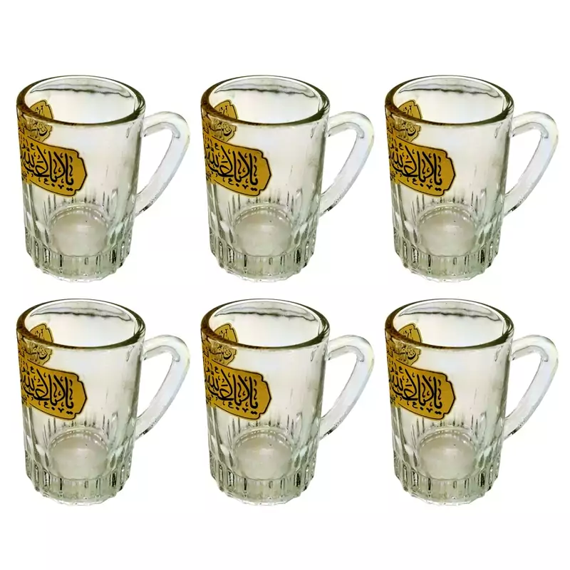 102935-استکان شیشه ای دسته دار مدل نیلی قطاری السلام علیک یا اباعبدالله ع-6تایی