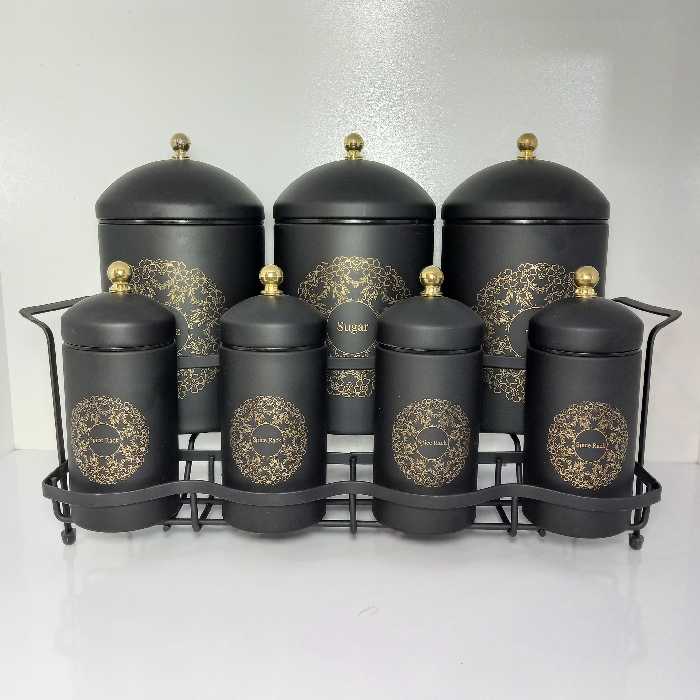 پاسماوری 8 پارچه سام ست ، جا ادویه ای  هشت پارچه ، سرویس آشپزخانه ، سرویس پا سماوری  فلزی ، بانکه ، استند دار