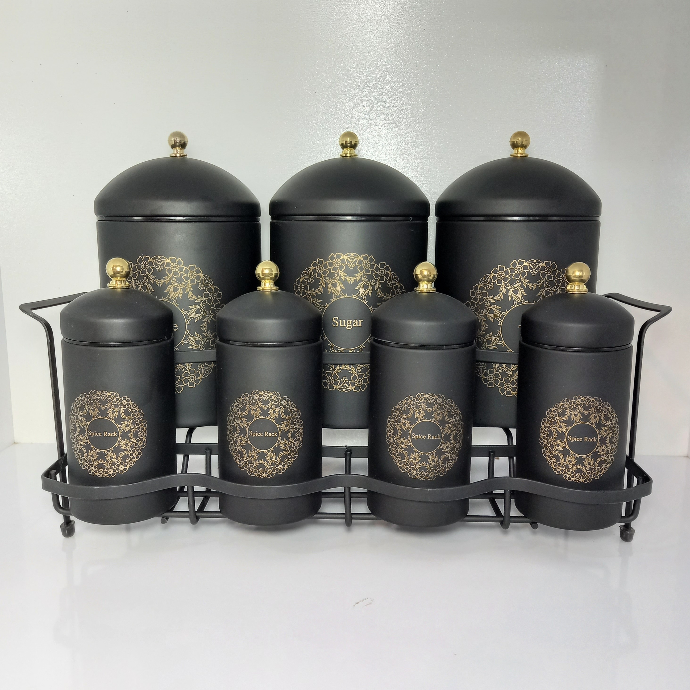 پاسماوری 8 پارچه سام ست ، جا ادویه ای  هشت پارچه ، سرویس آشپزخانه ، سرویس پا سماوری  فلزی ، بانکه ، استند دار