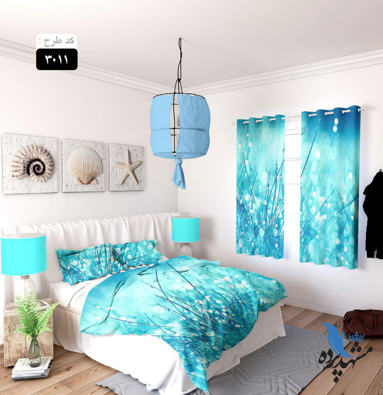 پرده پانچ اتاق خواب طرح گل کد 3011