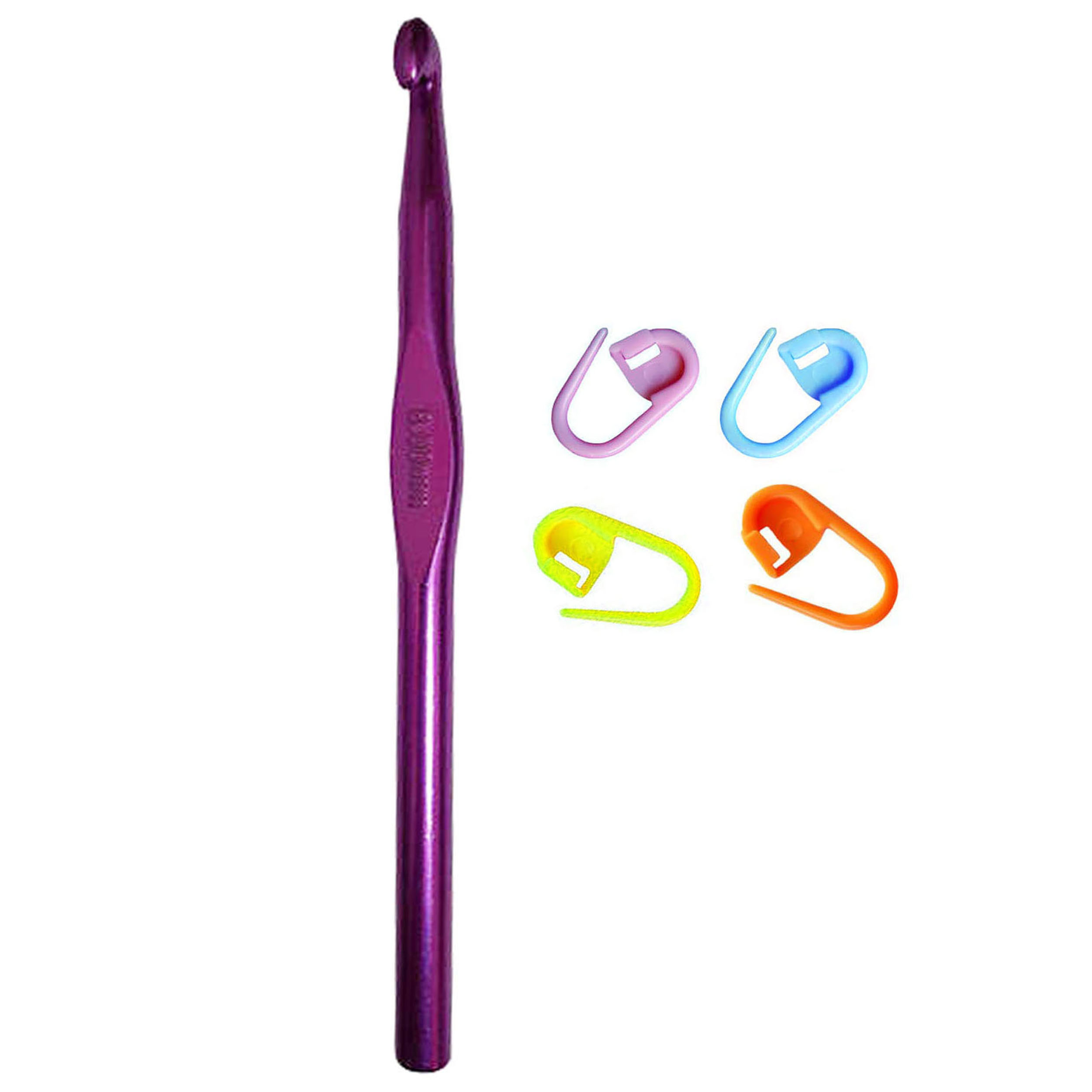 قلاب بافتنی کد 8 به همراه 4 عدد سنجاق نشانه گذار بافتنی 