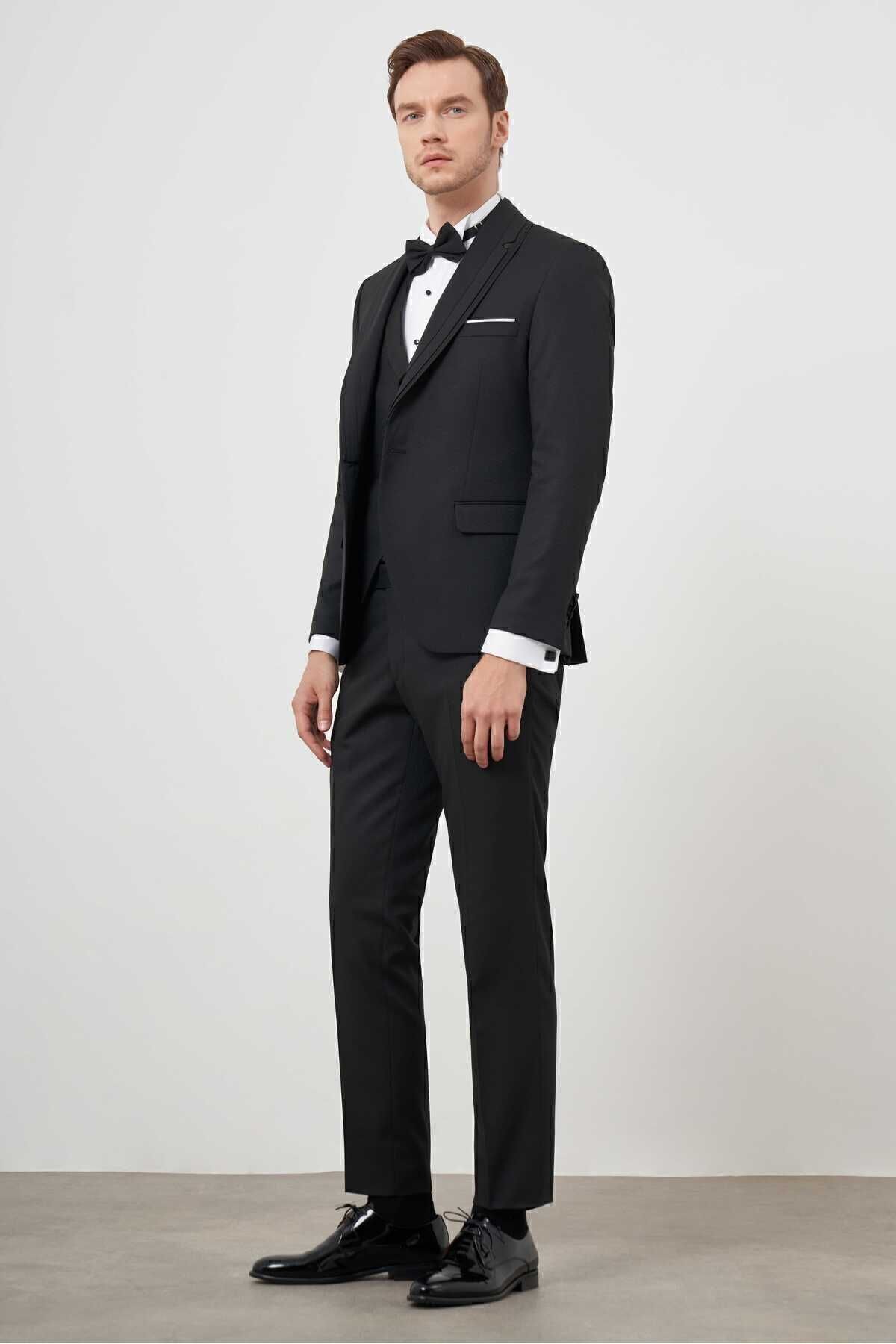 اسموکینگ مشکی مردانه الگوی سیاه و سفید SLIM FIT Morven