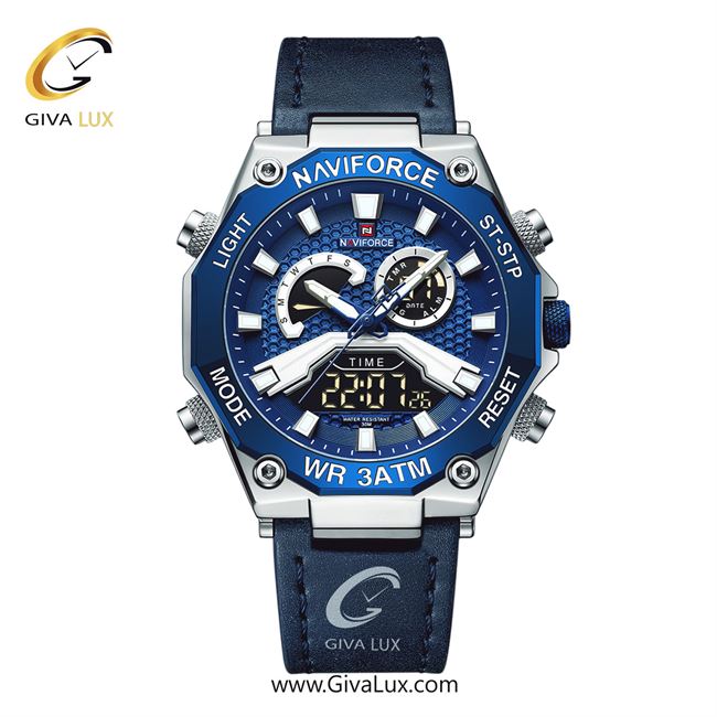 ساعت مچی مردانه بند چرمی آبی کاربنی ناوی فورس (نیوی فورس) کد NF9220-S/BE/BE