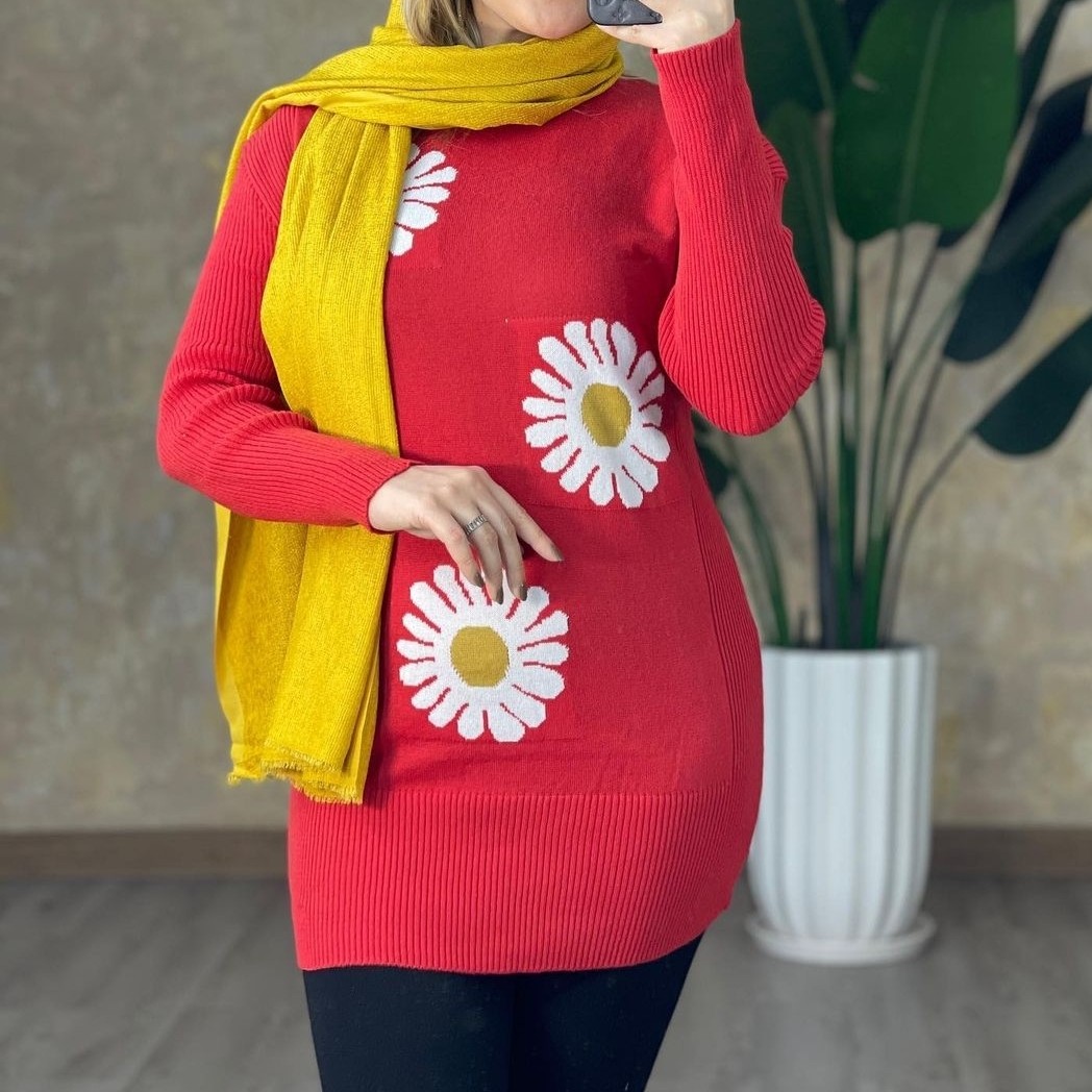 تونیک ریز بافت گپ زنانه قد 80 - مدل گل بابونه تراکم بالا ریز بافت - ارسال فوری ارسال رایگان