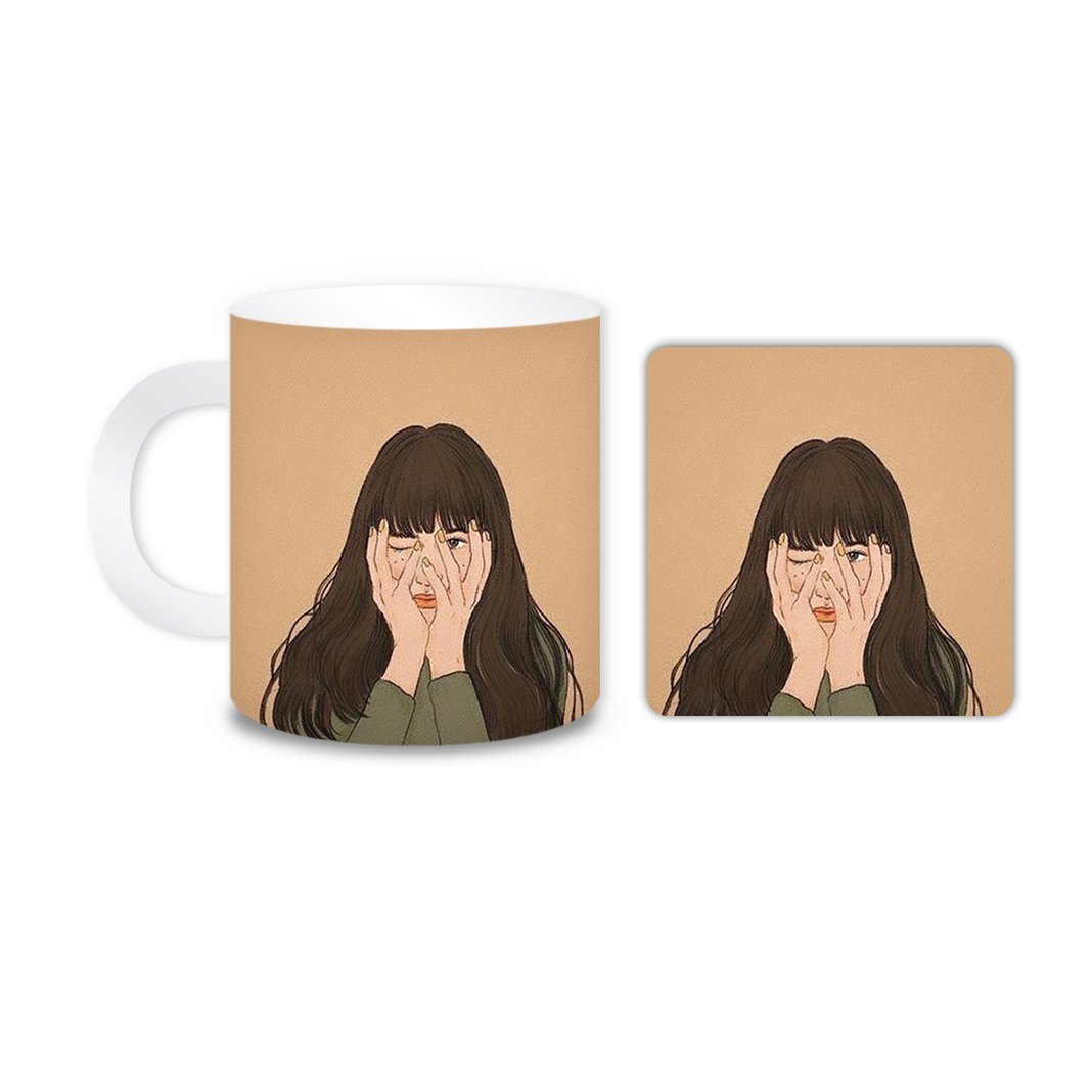 ماگ مدل دختر کد 2018 به همراه زیر لیوانی