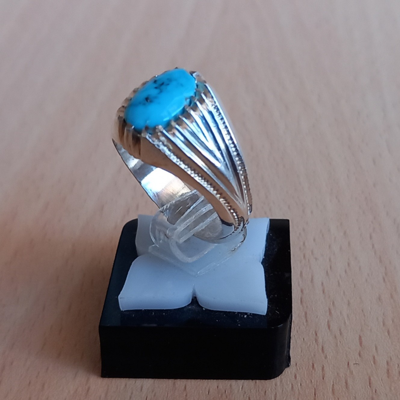 انگشتر نقره مردانه فیروزه آبی نیشابوری خوش رنگ 