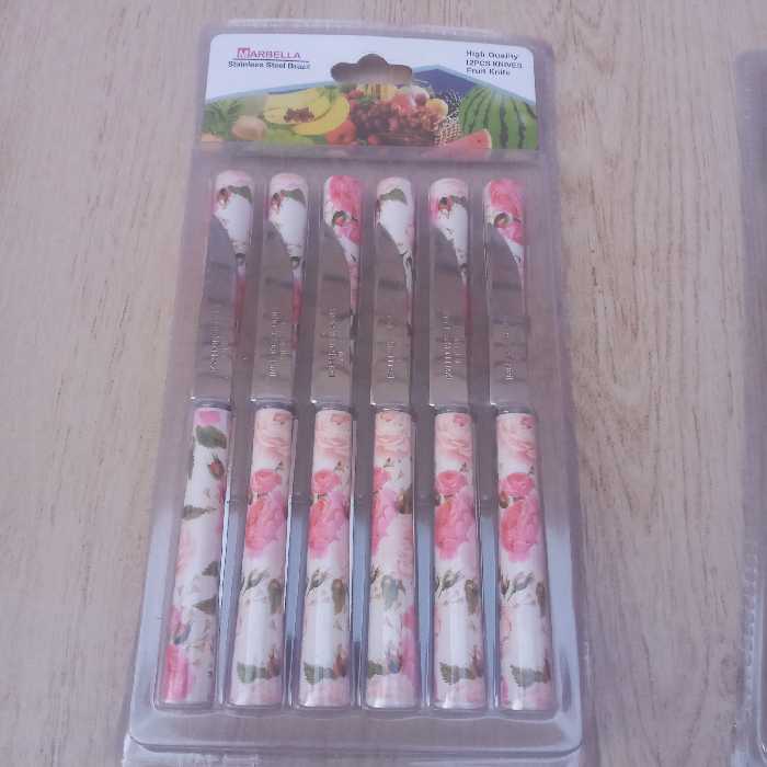 کارد میوه خوری 12 عددی طرح سرامیکی گل رز لوله ای مارک ماربلا تیغه استیل 