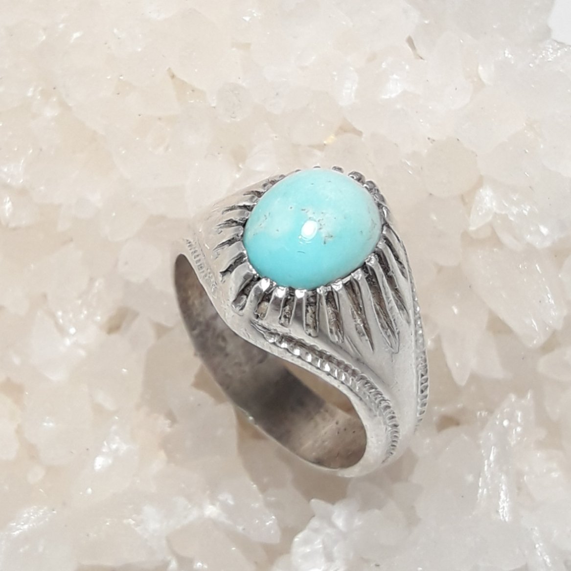 انگشتر مردانه نقره 925 با نگین فیروزه نیشابوری