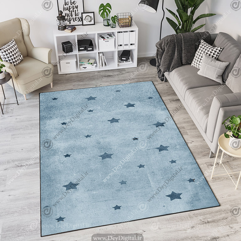فرش چاپی اتاق نوزاد طرح ستاره های سرمه ای PK-2849a
